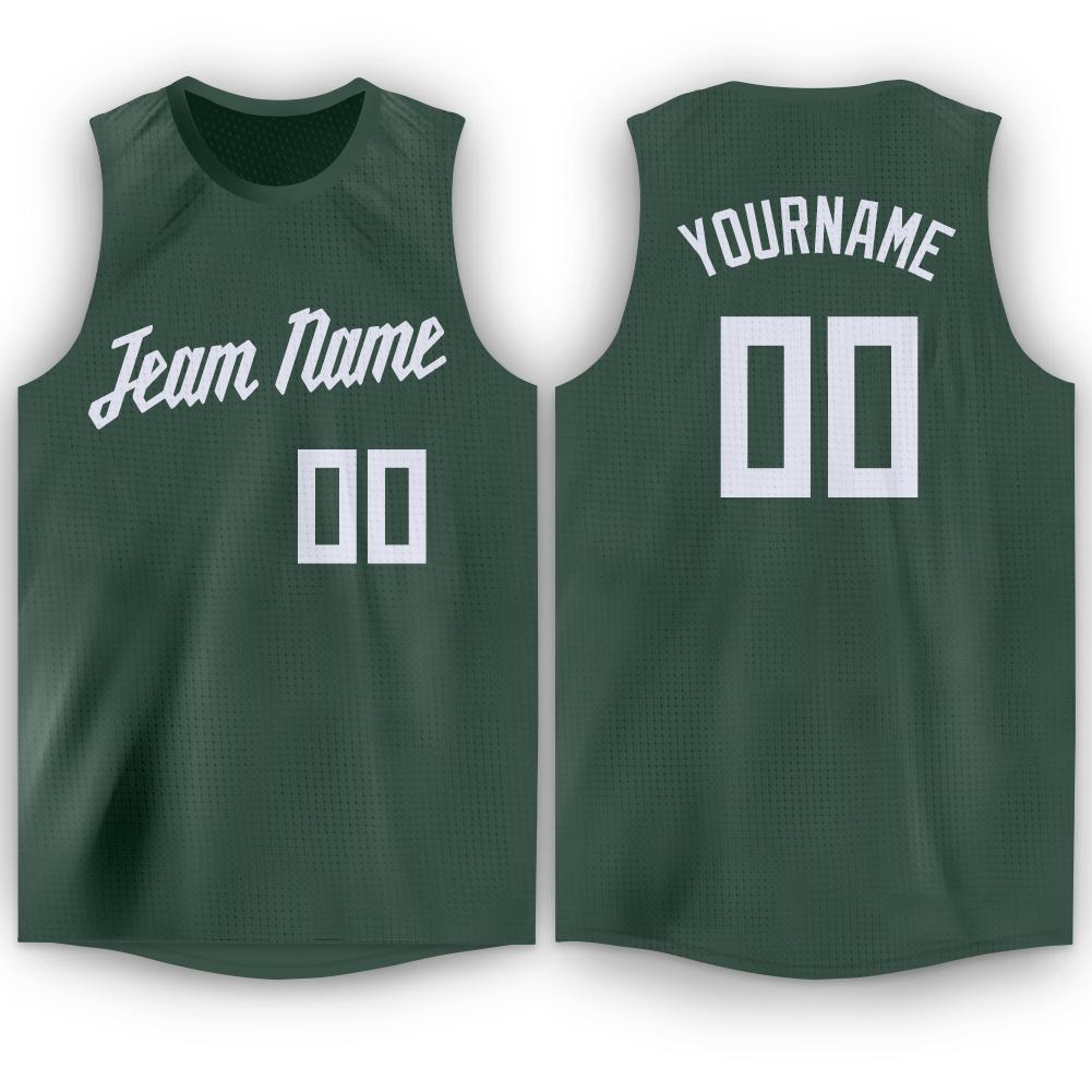 Custom Hunter Green White Round Neck Basketball Jersey - Main View