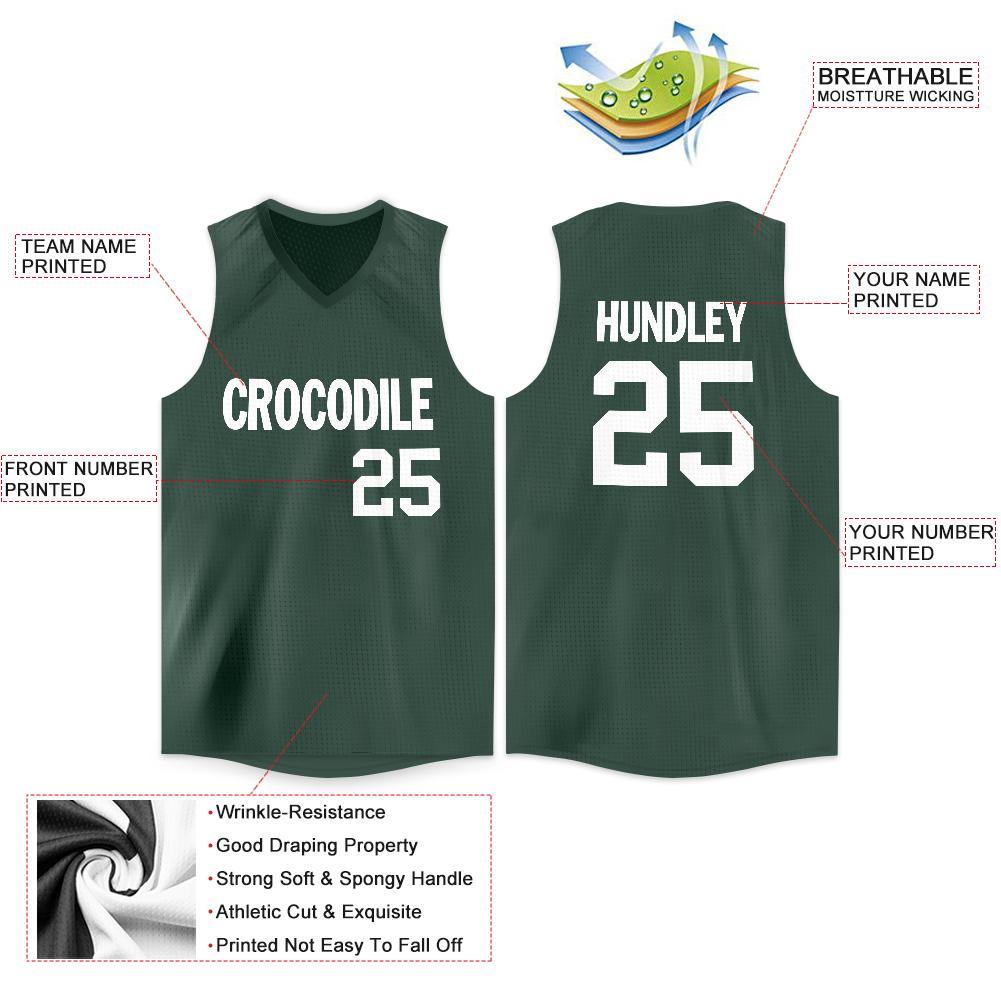 Custom Hunter Green White V-Neck Basketball Jersey view 2