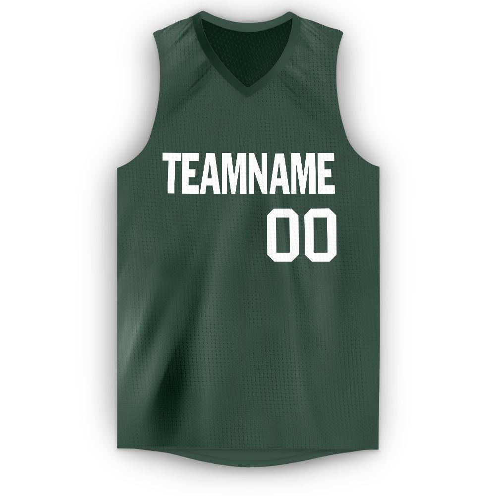 Custom Hunter Green White V-Neck Basketball Jersey view 5
