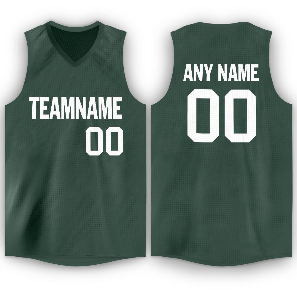 Custom Hunter Green White V-Neck Basketball Jersey - Main View