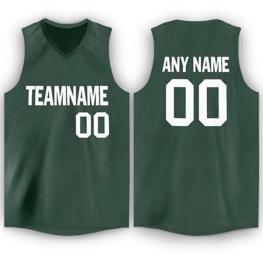 Custom Hunter Green White V-Neck Basketball Jersey - Main View
