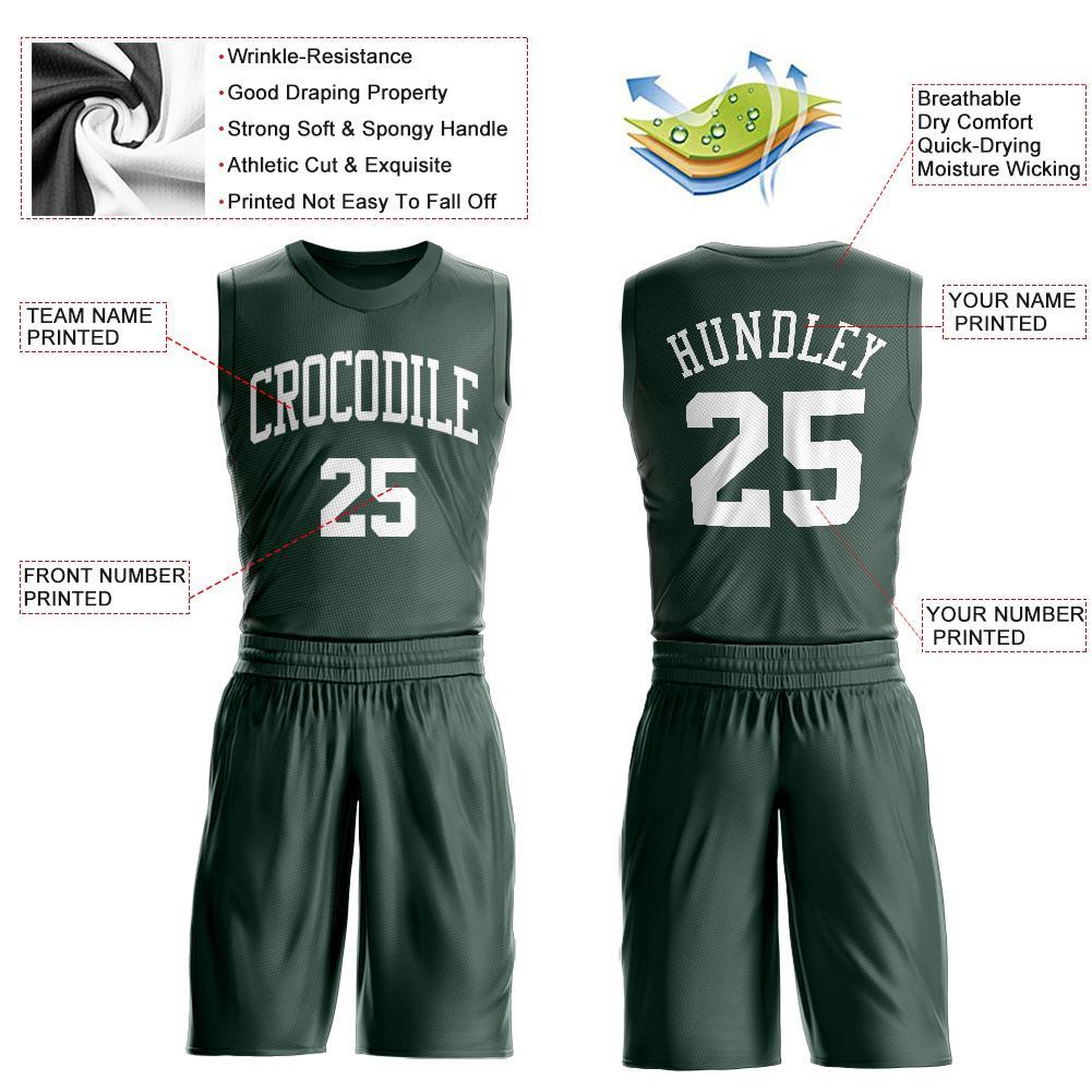 Custom Hunter Green White Round Neck Basketball Uniform Jersey view 3