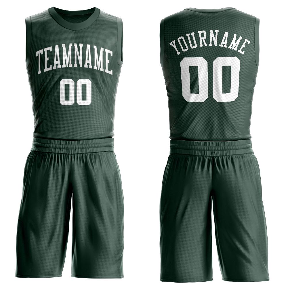 Custom Hunter Green White Round Neck Basketball Uniform Jersey - Main View