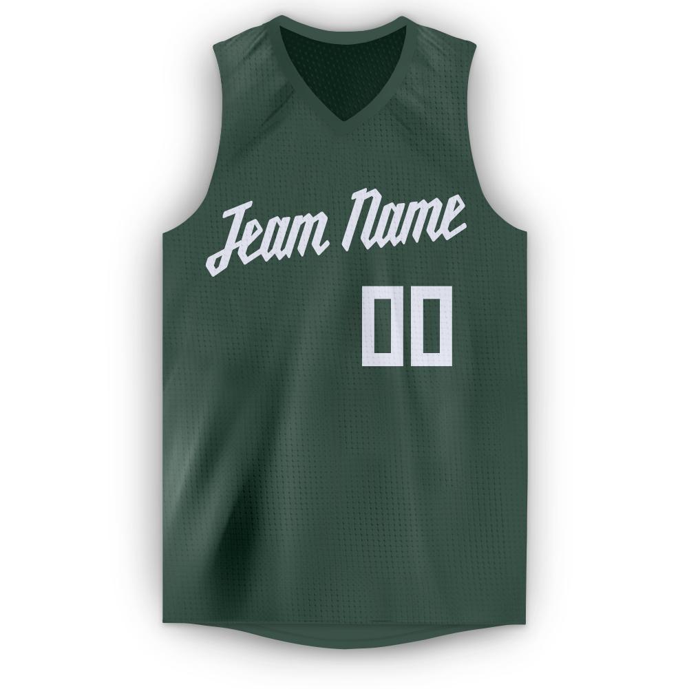Custom Hunter Green White V-Neck Basketball Jersey view 5
