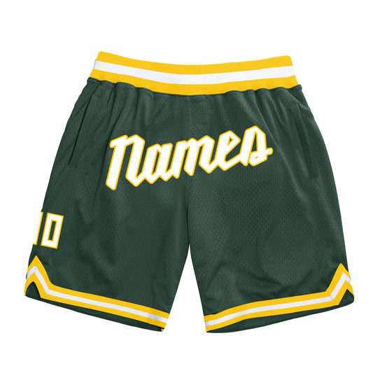 Custom Hunter Green White-Gold Authentic Throwback Basketball Shorts - Main View