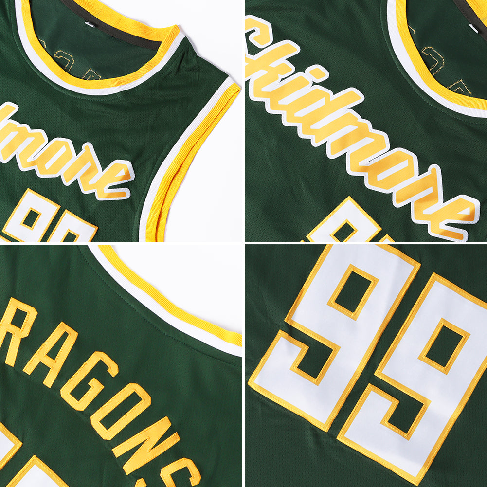 Custom Hunter Green White-Red Authentic Throwback Basketball Jersey view 5