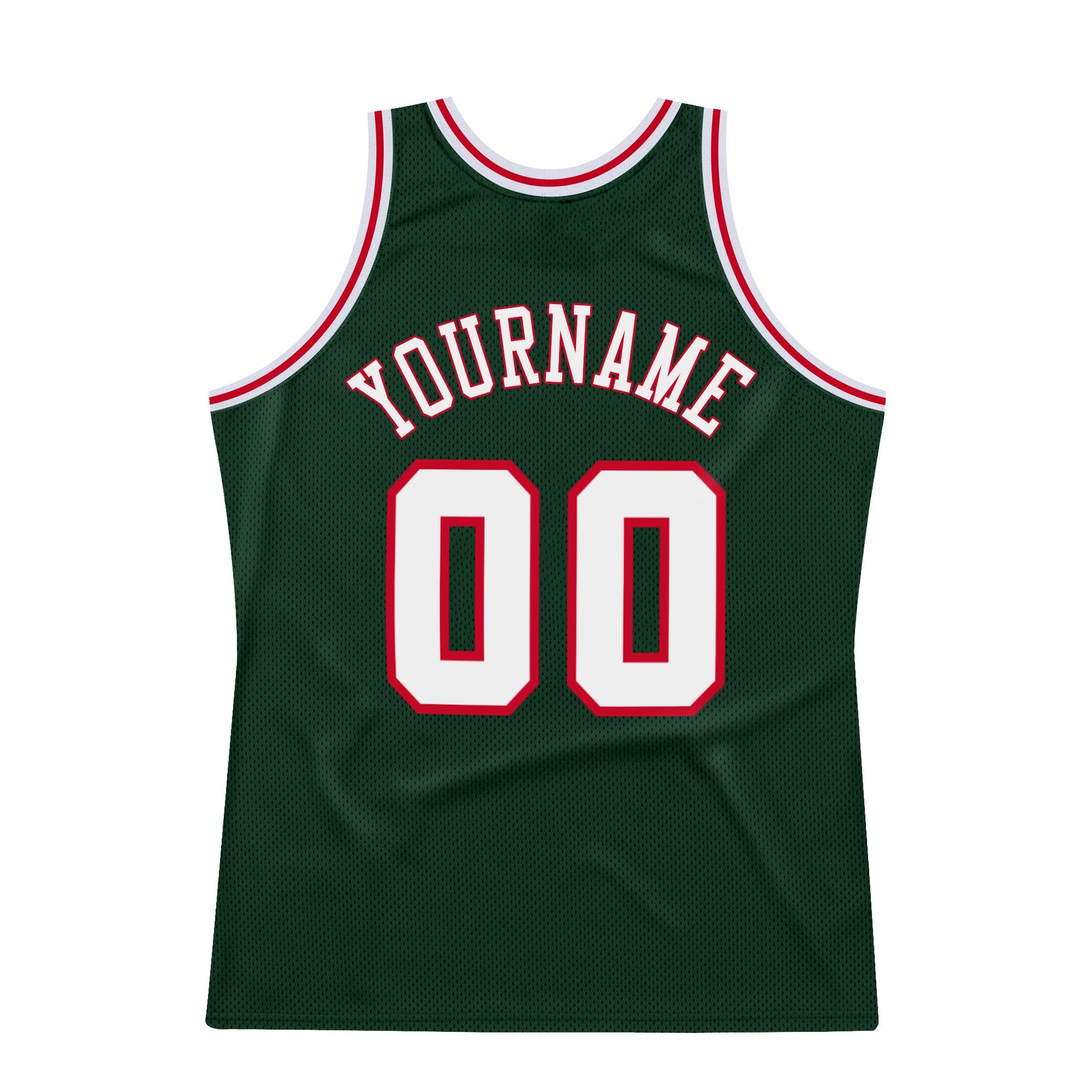 Custom Hunter Green White-Red Authentic Throwback Basketball Jersey view 6
