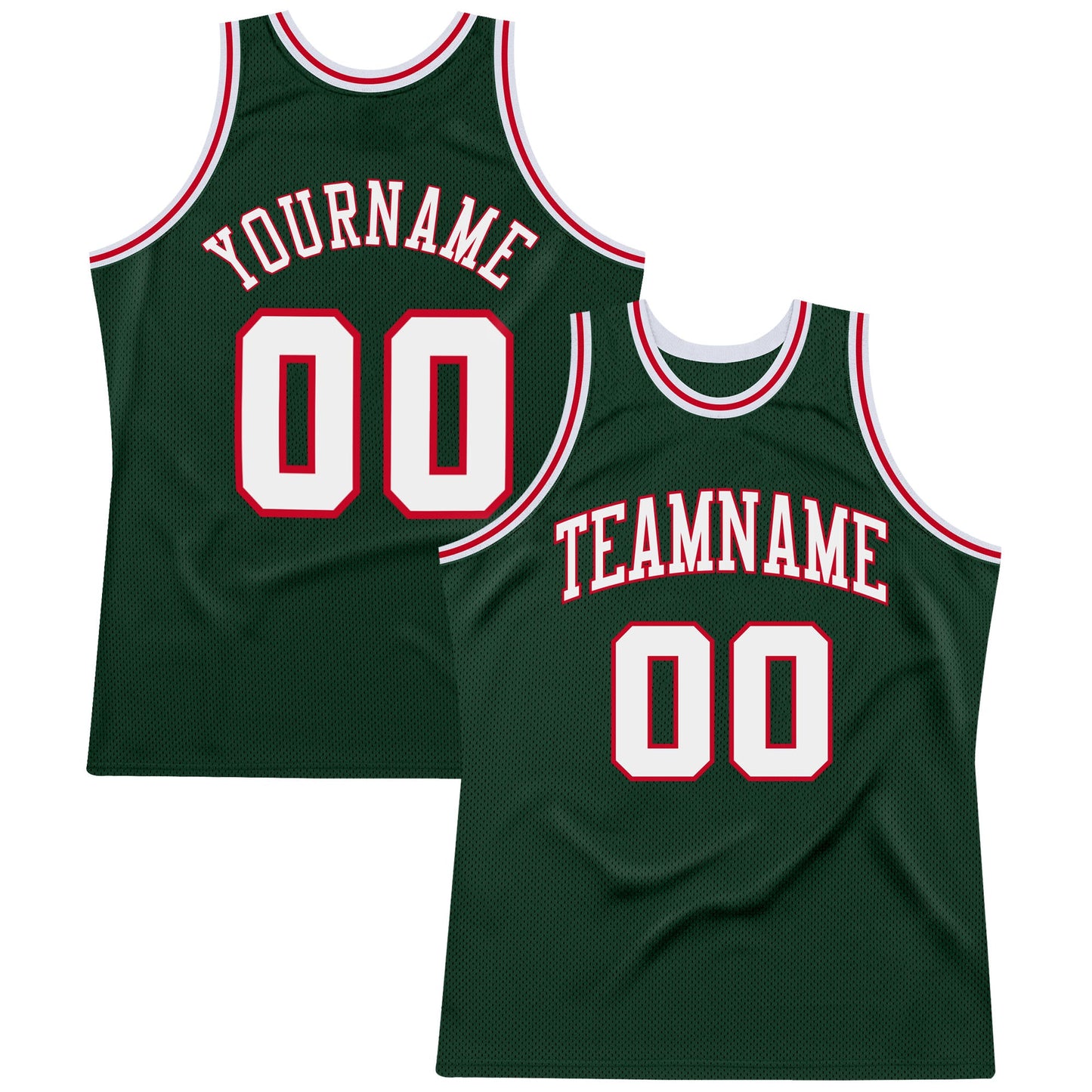 Custom Hunter Green White-Red Authentic Throwback Basketball Jersey - Main View