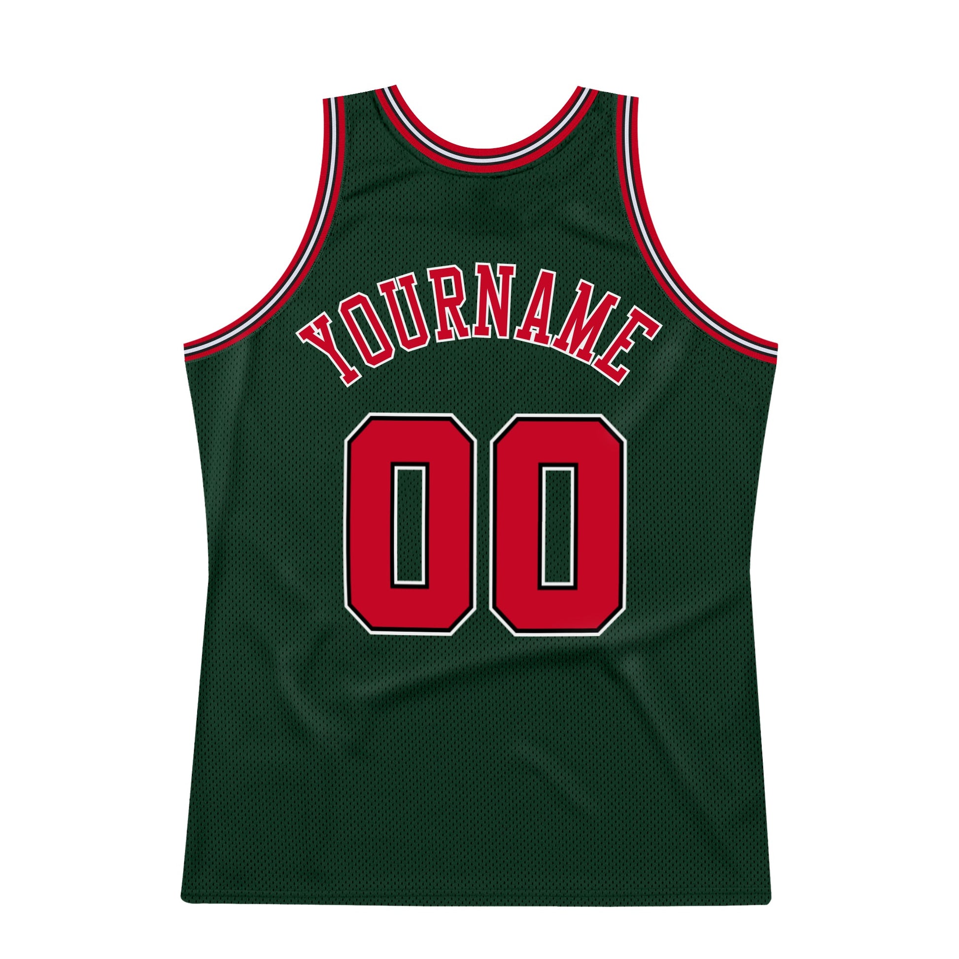 Custom Hunter Green Red-Black Authentic Throwback Basketball Jersey view 6