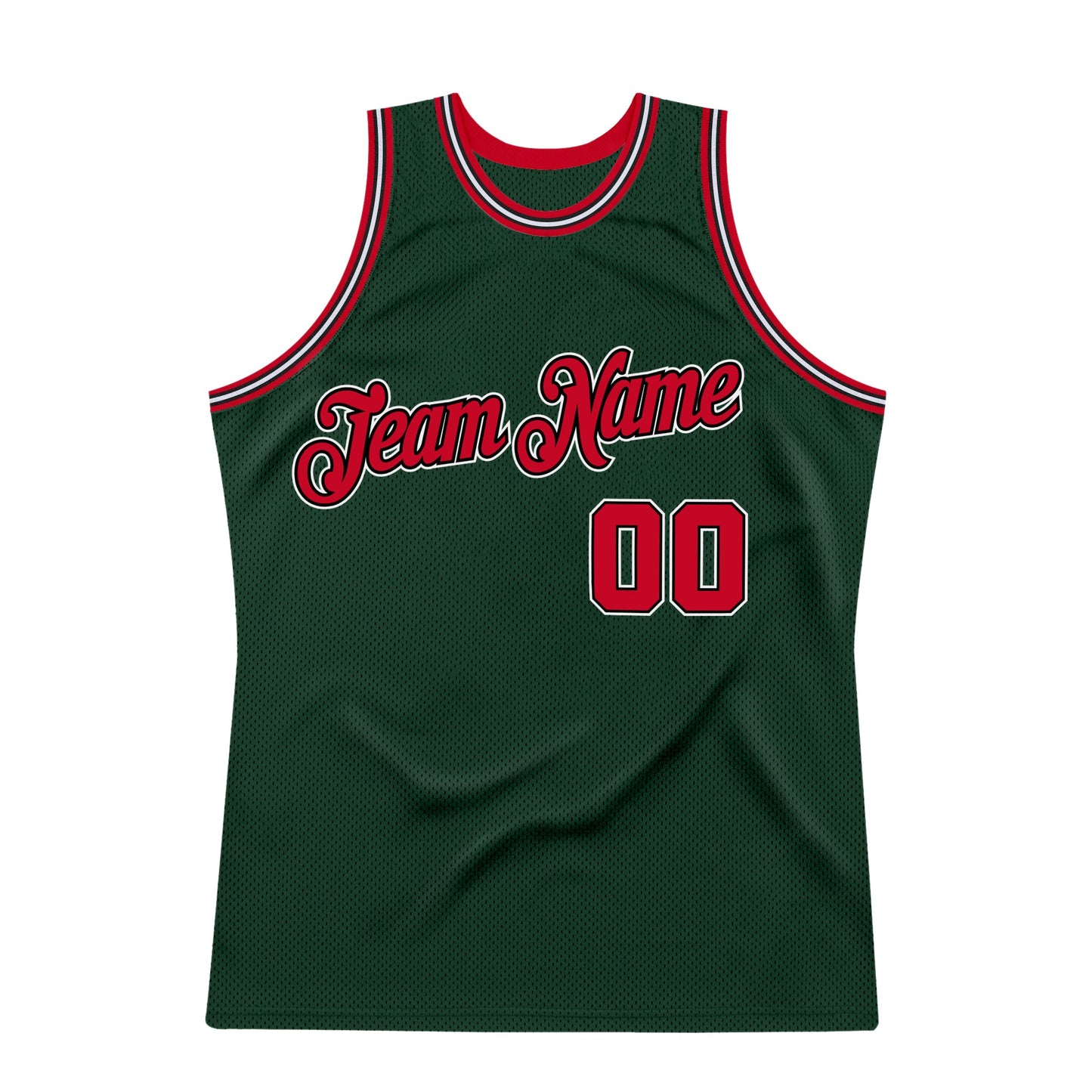 Custom Hunter Green Red-Black Authentic Throwback Basketball Jersey view 7