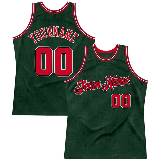 Custom Hunter Green Red-Black Authentic Throwback Basketball Jersey - Main View
