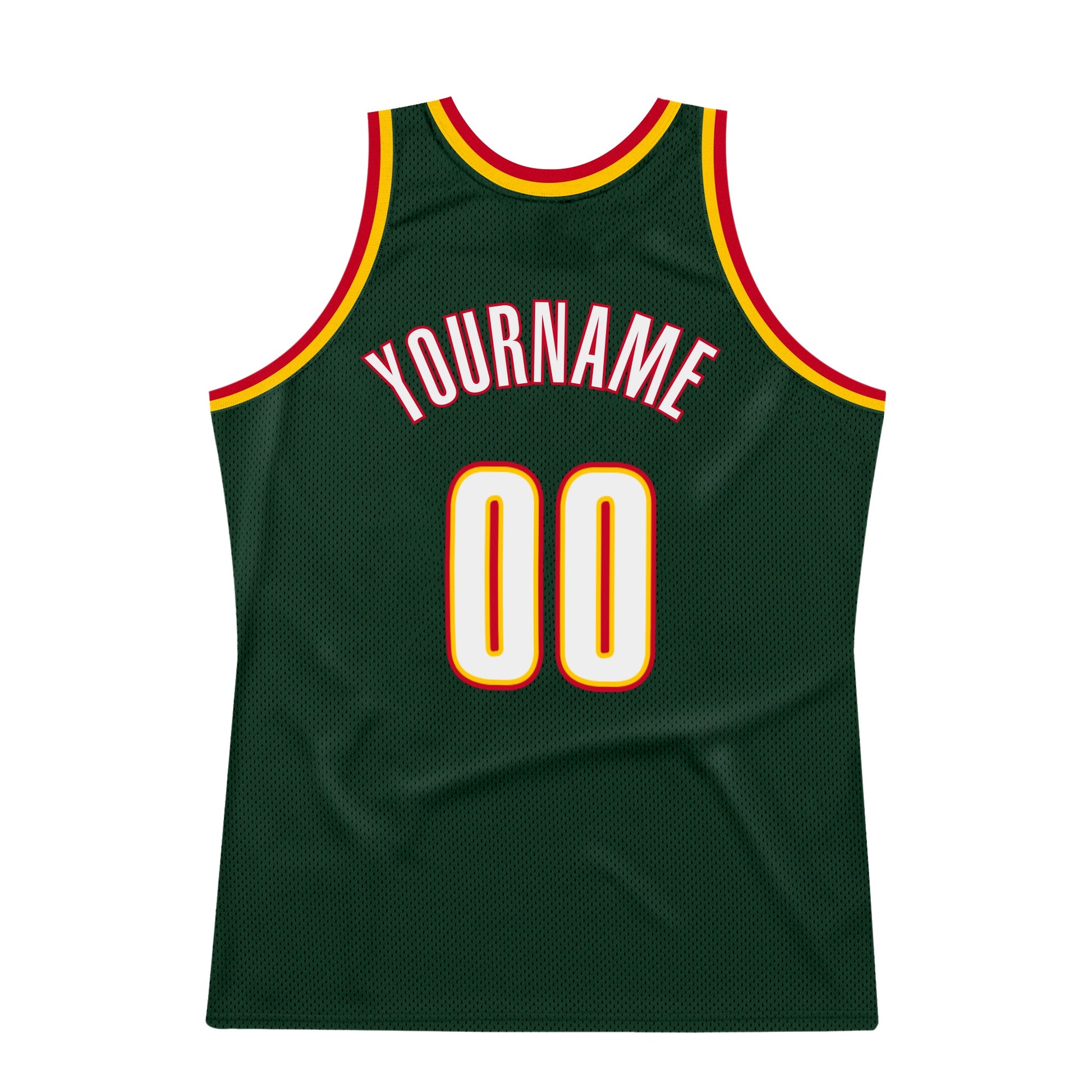 Custom Hunter Green White-Red Authentic Throwback Basketball Jersey view 6
