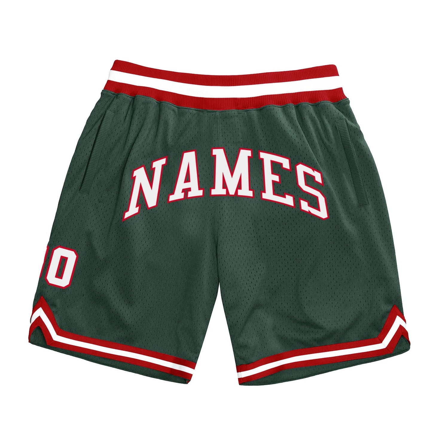 Custom Hunter Green White-Red Authentic Throwback Basketball Shorts - Main View