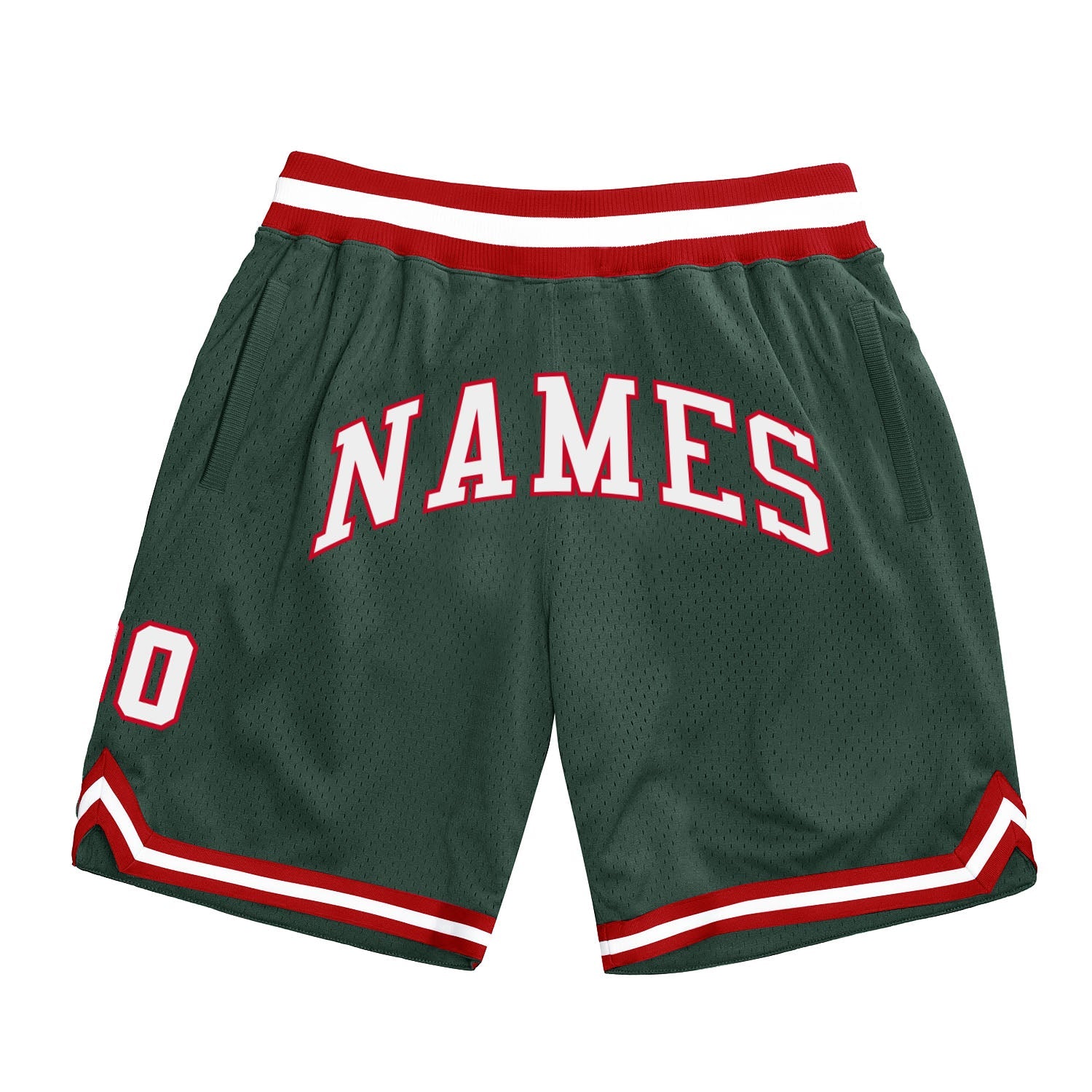 Custom Hunter Green White-Red Authentic Throwback Basketball Shorts - Main View
