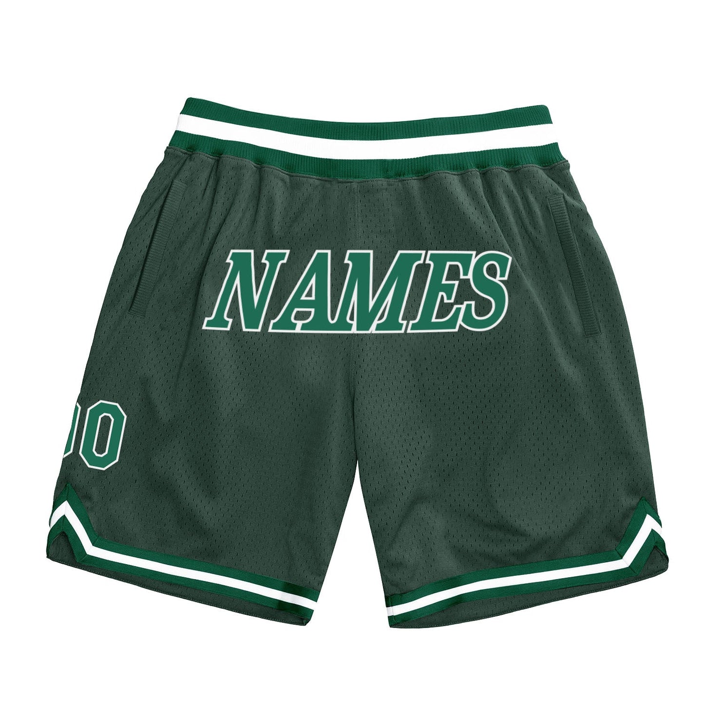 Custom Hunter Green Kelly Green-White Authentic Throwback Basketball Shorts - Main View