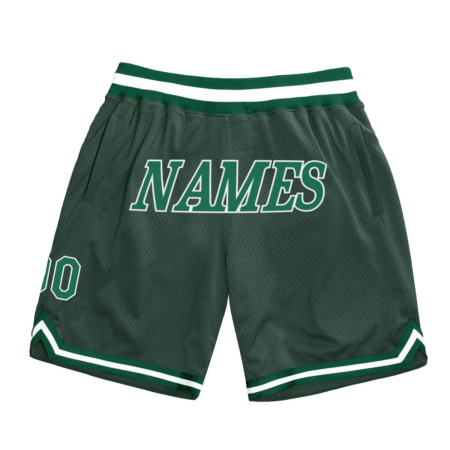 Custom Hunter Green Kelly Green-White Authentic Throwback Basketball Shorts - Main View