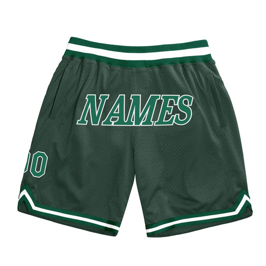 Custom Hunter Green Kelly Green-White Authentic Throwback Basketball Shorts - Main View