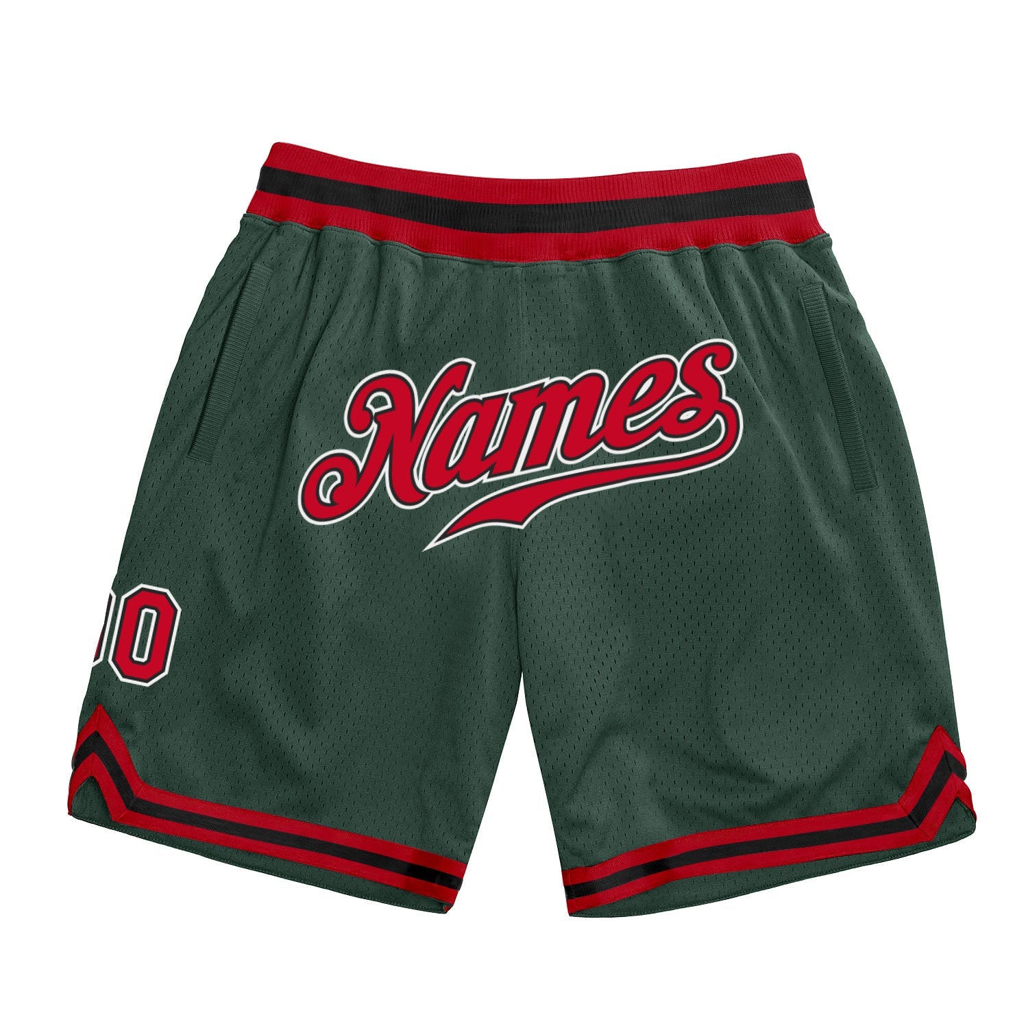 Custom Hunter Green Red-Black Authentic Throwback Basketball Shorts - Main View