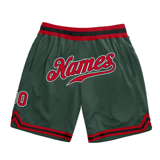 Custom Hunter Green Red-Black Authentic Throwback Basketball Shorts - Main View