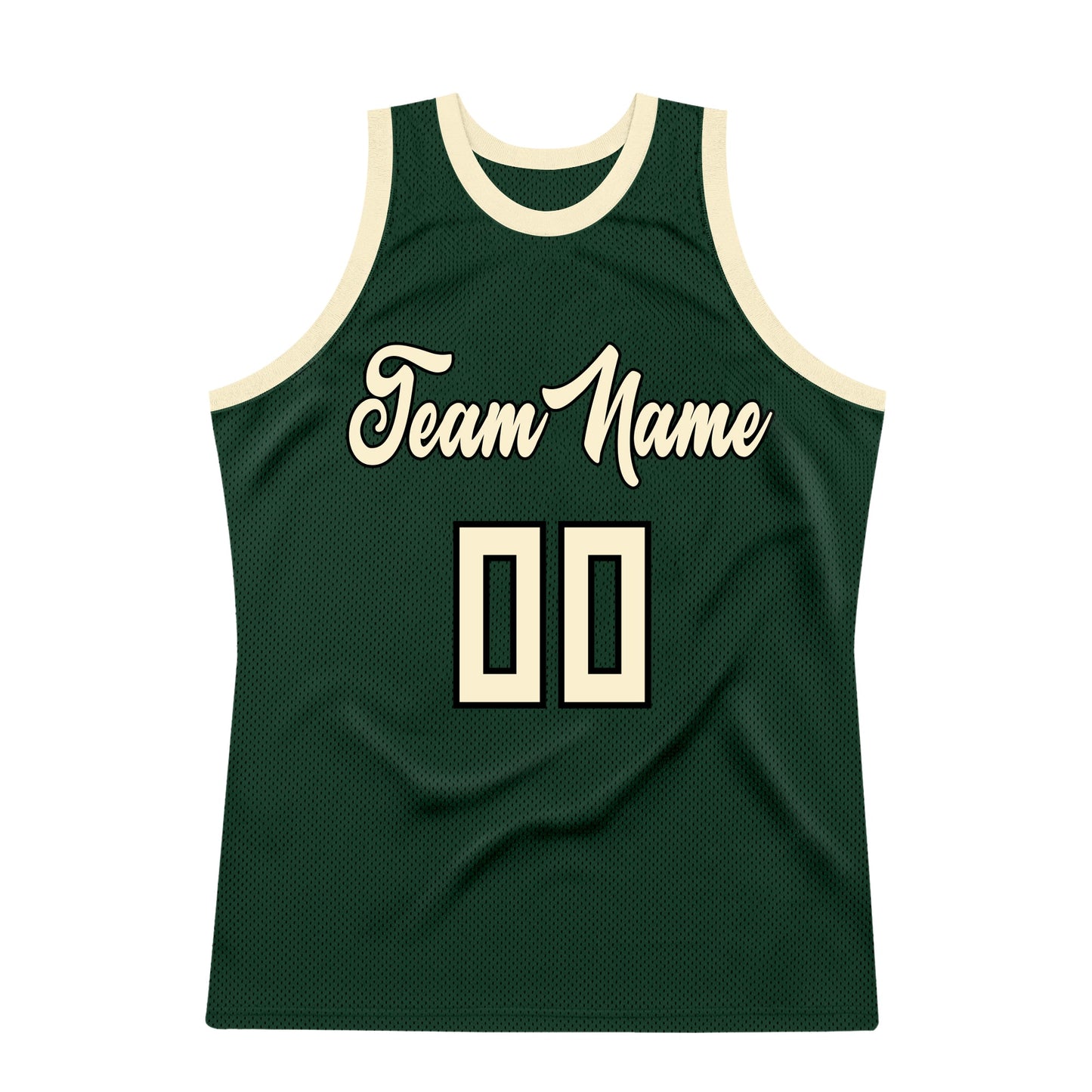 Custom Hunter Green Cream-Black Authentic Throwback Basketball Jersey view 6