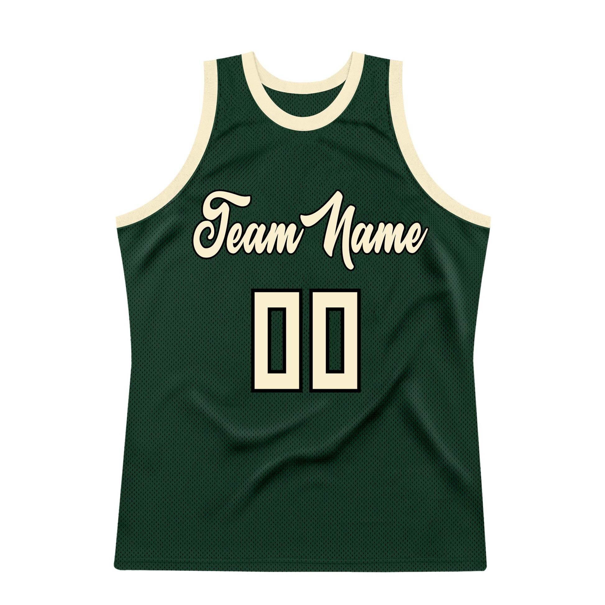 Custom Hunter Green Cream-Black Authentic Throwback Basketball Jersey view 6