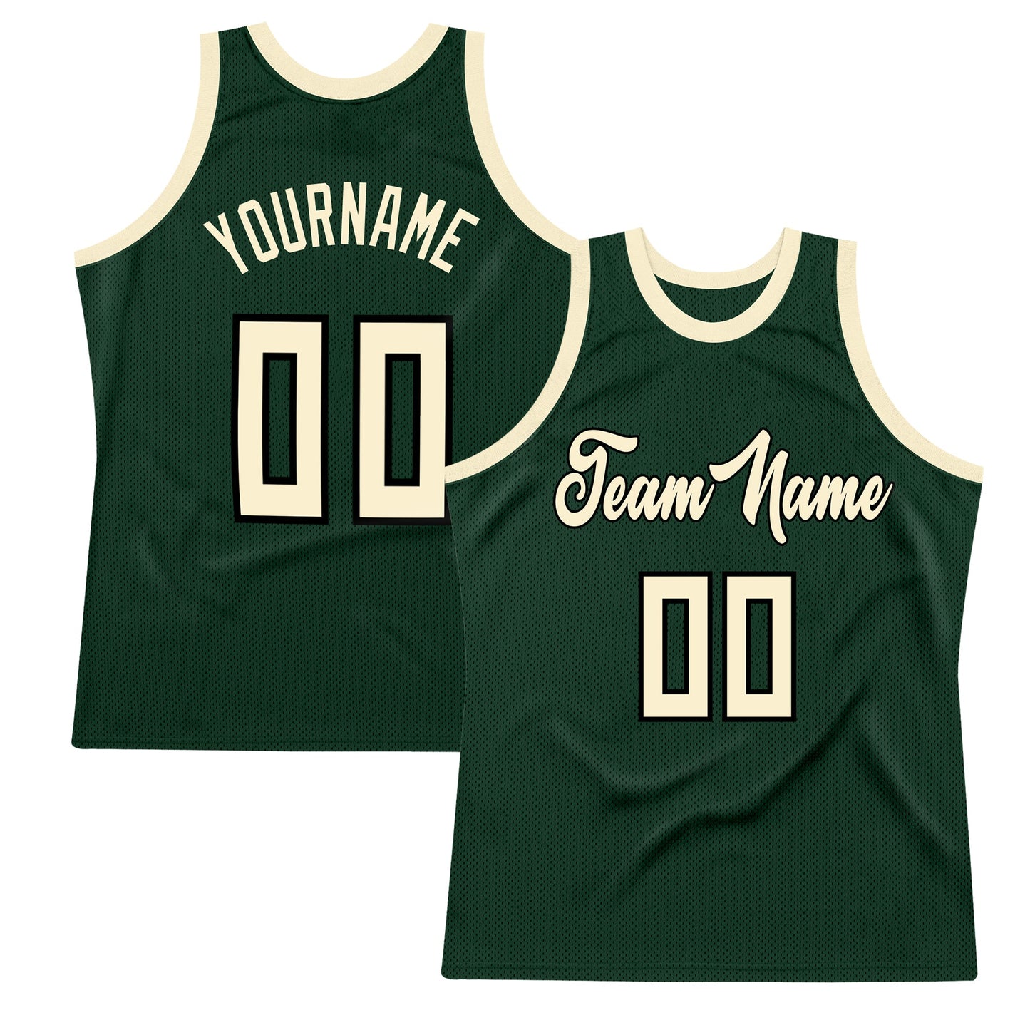 Custom Hunter Green Cream-Black Authentic Throwback Basketball Jersey - Main View
