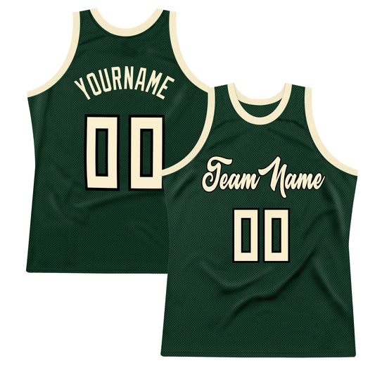 Custom Hunter Green Cream-Black Authentic Throwback Basketball Jersey - Main View