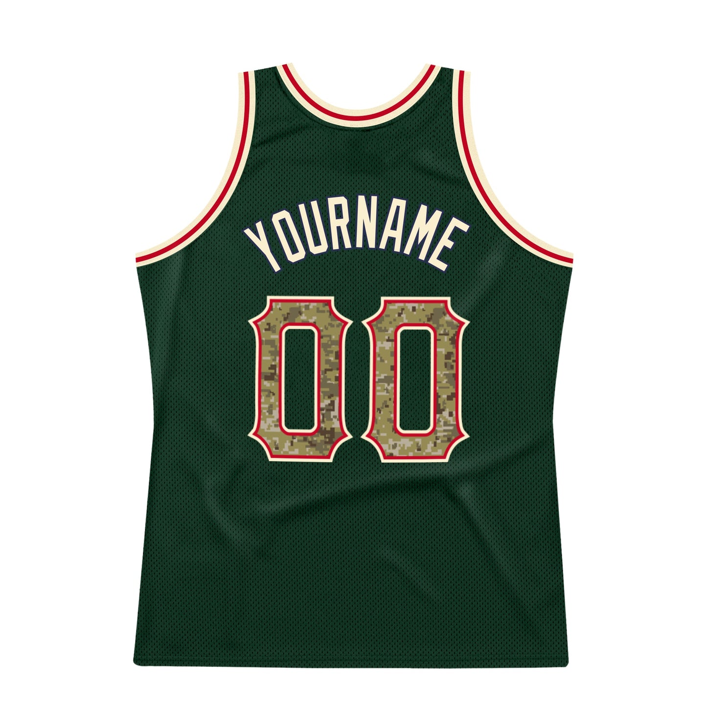 Custom Hunter Green Camo-Cream Authentic Throwback Basketball Jersey view 5