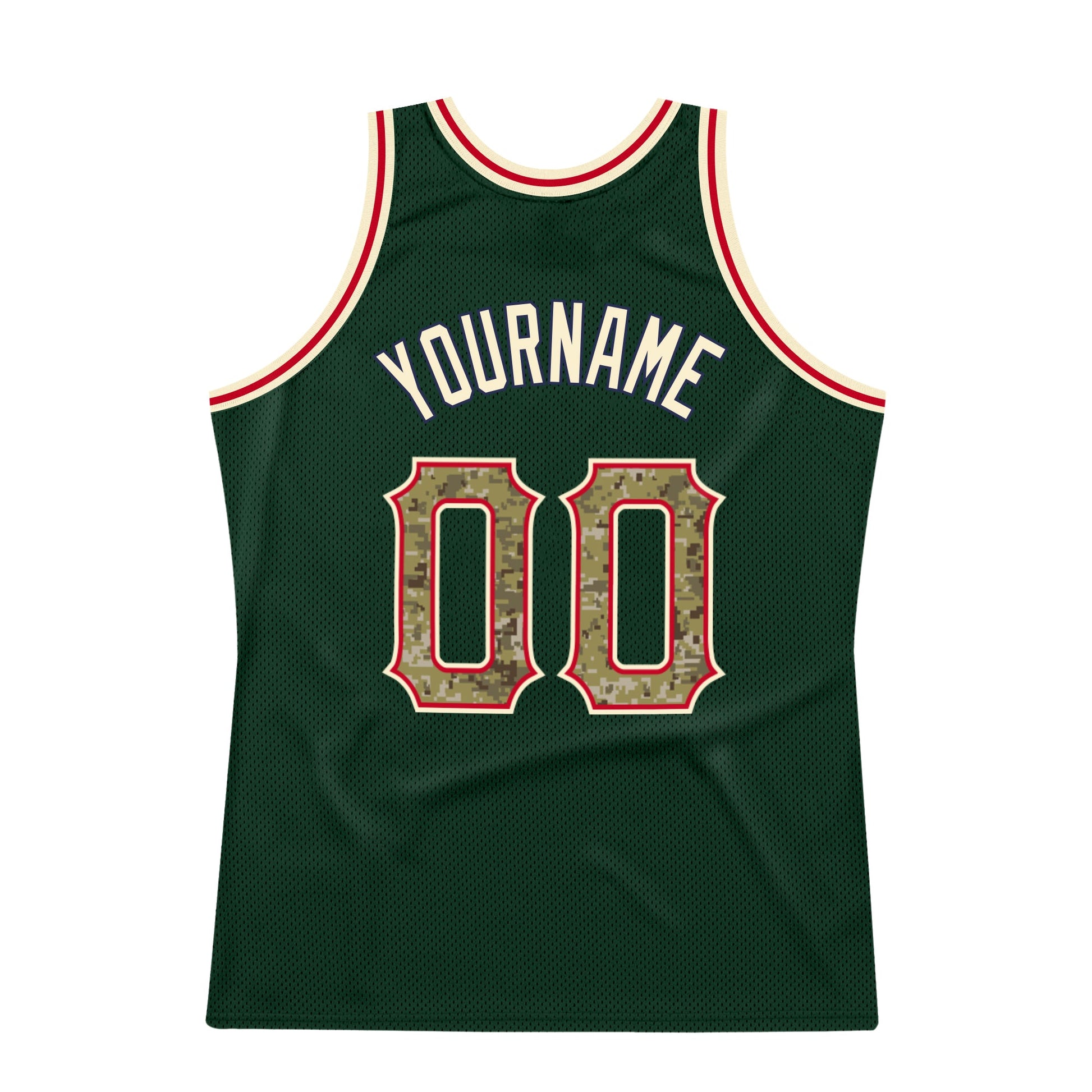 Custom Hunter Green Camo-Cream Authentic Throwback Basketball Jersey view 5