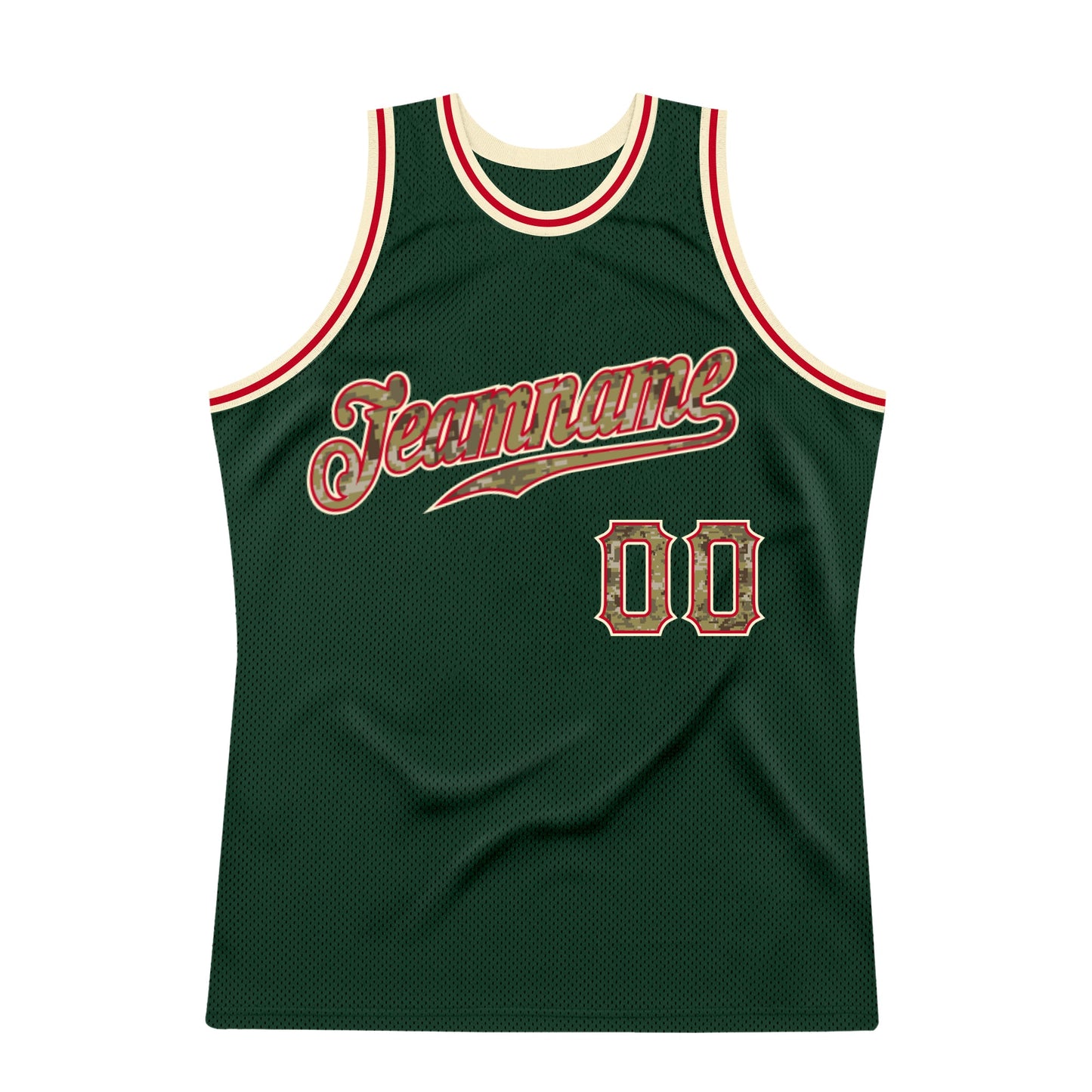 Custom Hunter Green Camo-Cream Authentic Throwback Basketball Jersey view 6