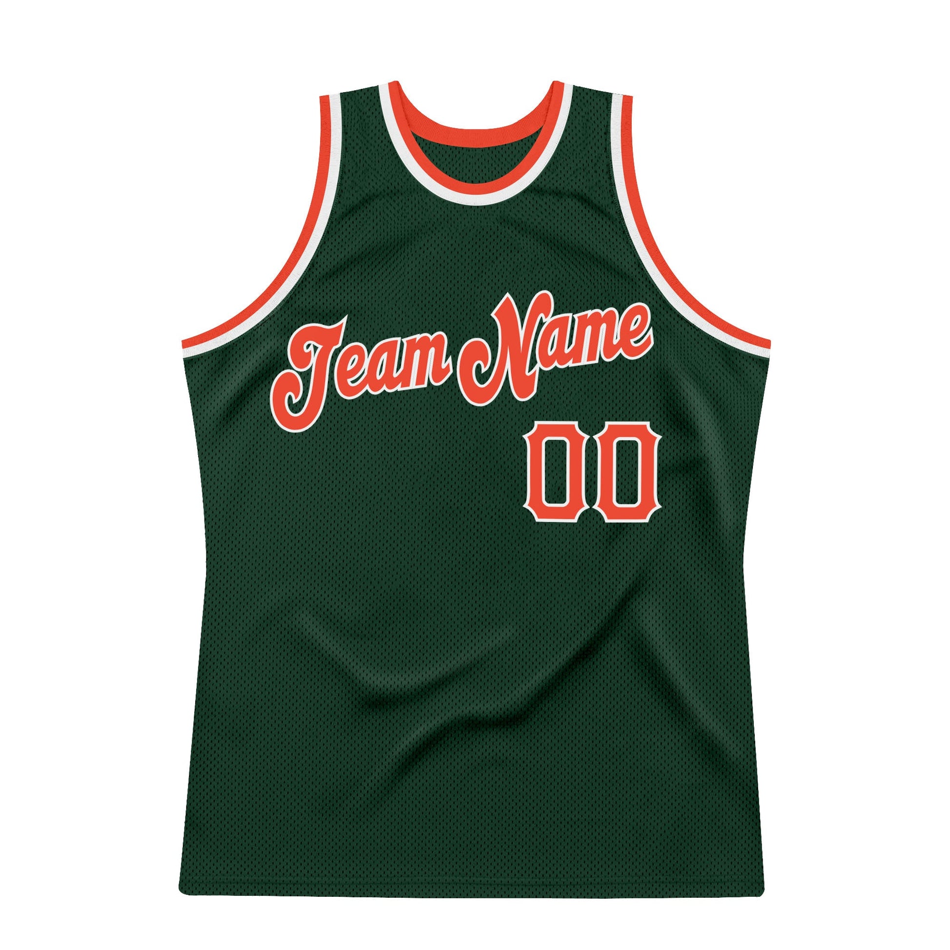 Custom Hunter Green Orange-White Authentic Throwback Basketball Jersey view 6