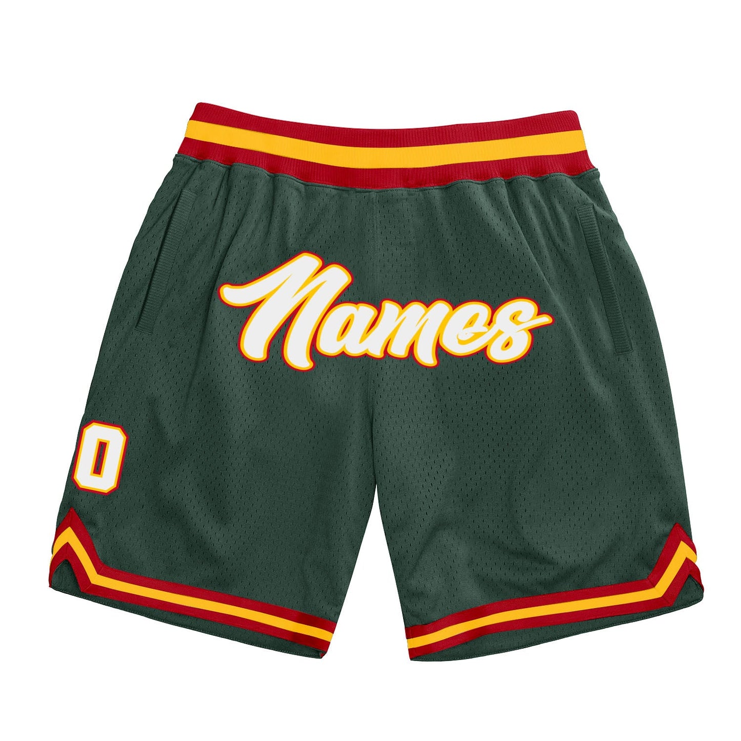 Custom Hunter Green White-Red Authentic Throwback Basketball Shorts - Main View