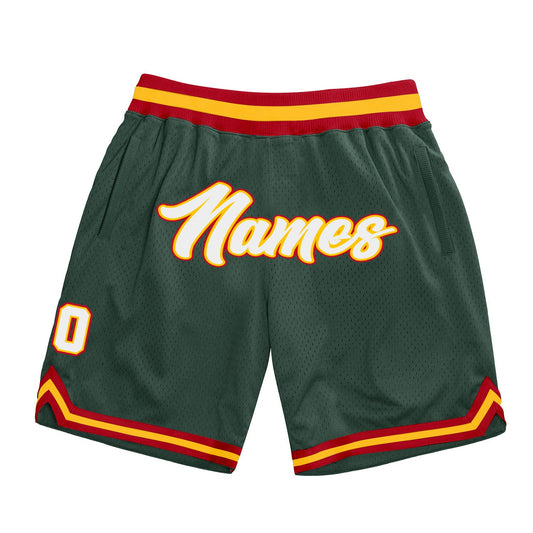 Custom Hunter Green White-Red Authentic Throwback Basketball Shorts - Main View