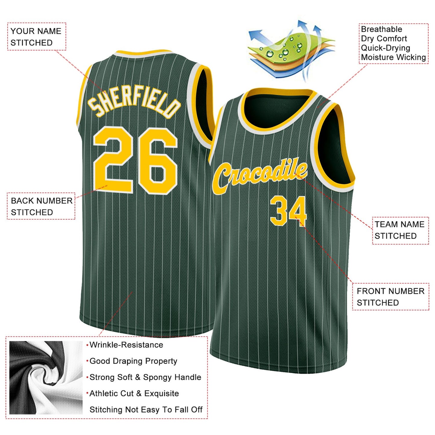 Custom Hunter Green White Pinstripe Gold-White Authentic Basketball Jersey view 2