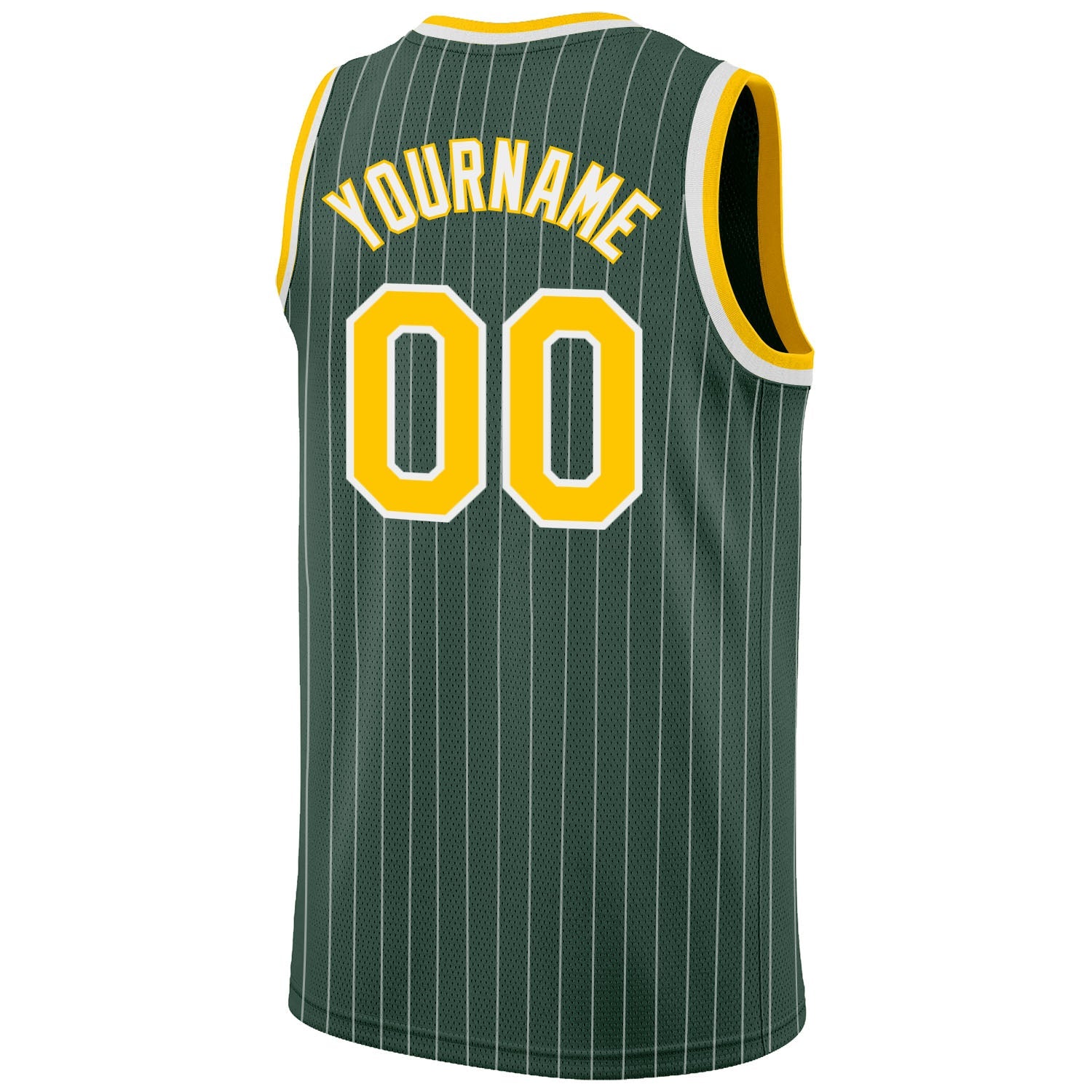 Custom Hunter Green White Pinstripe Gold-White Authentic Basketball Jersey view 6