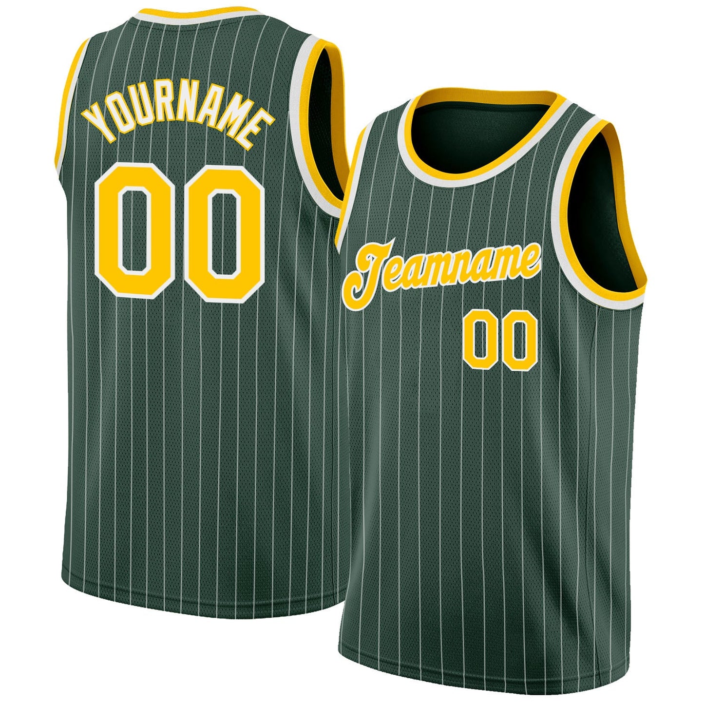 Custom Hunter Green White Pinstripe Gold-White Authentic Basketball Jersey - Main View