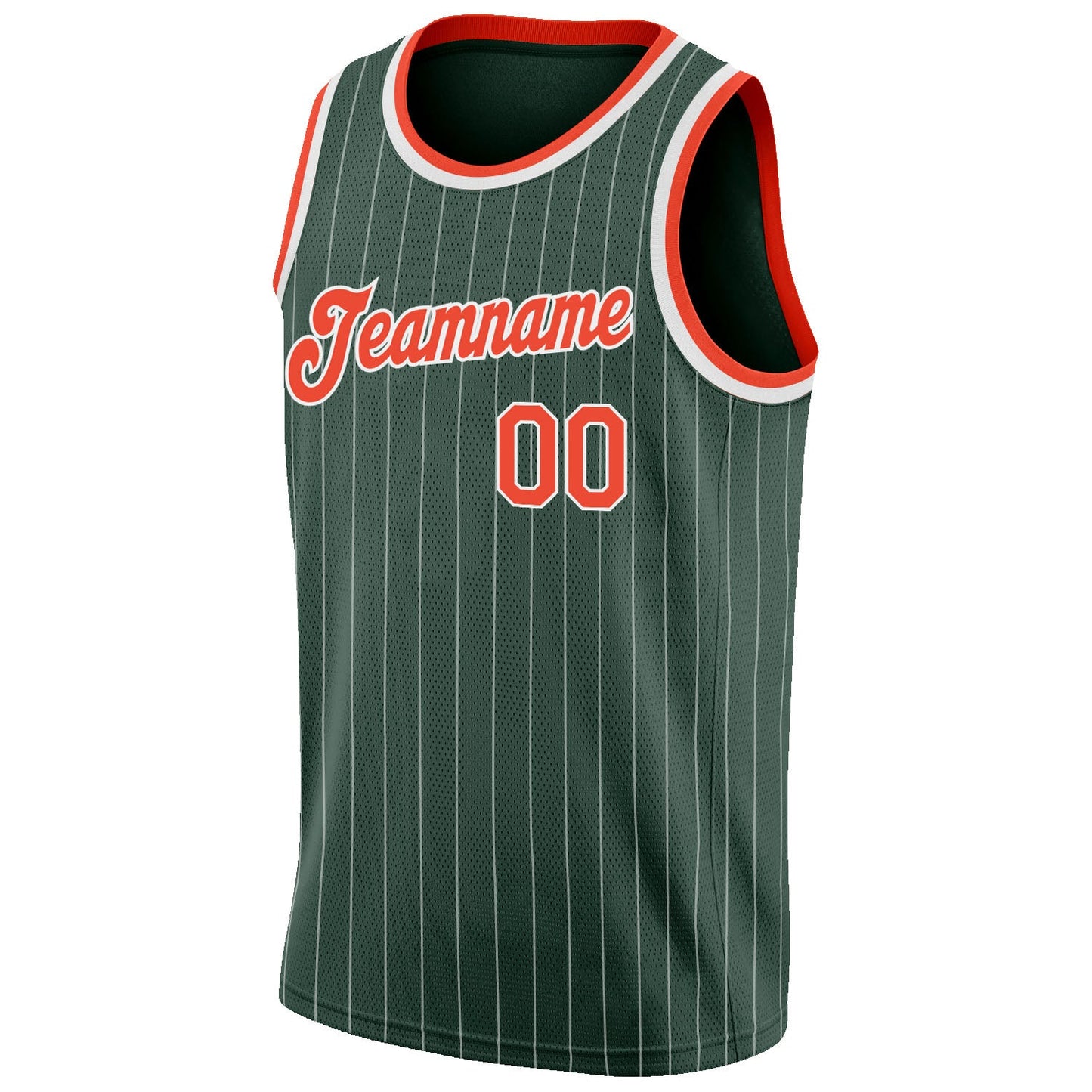 Custom Hunter Green White Pinstripe Orange-White Authentic Basketball Jersey view 5