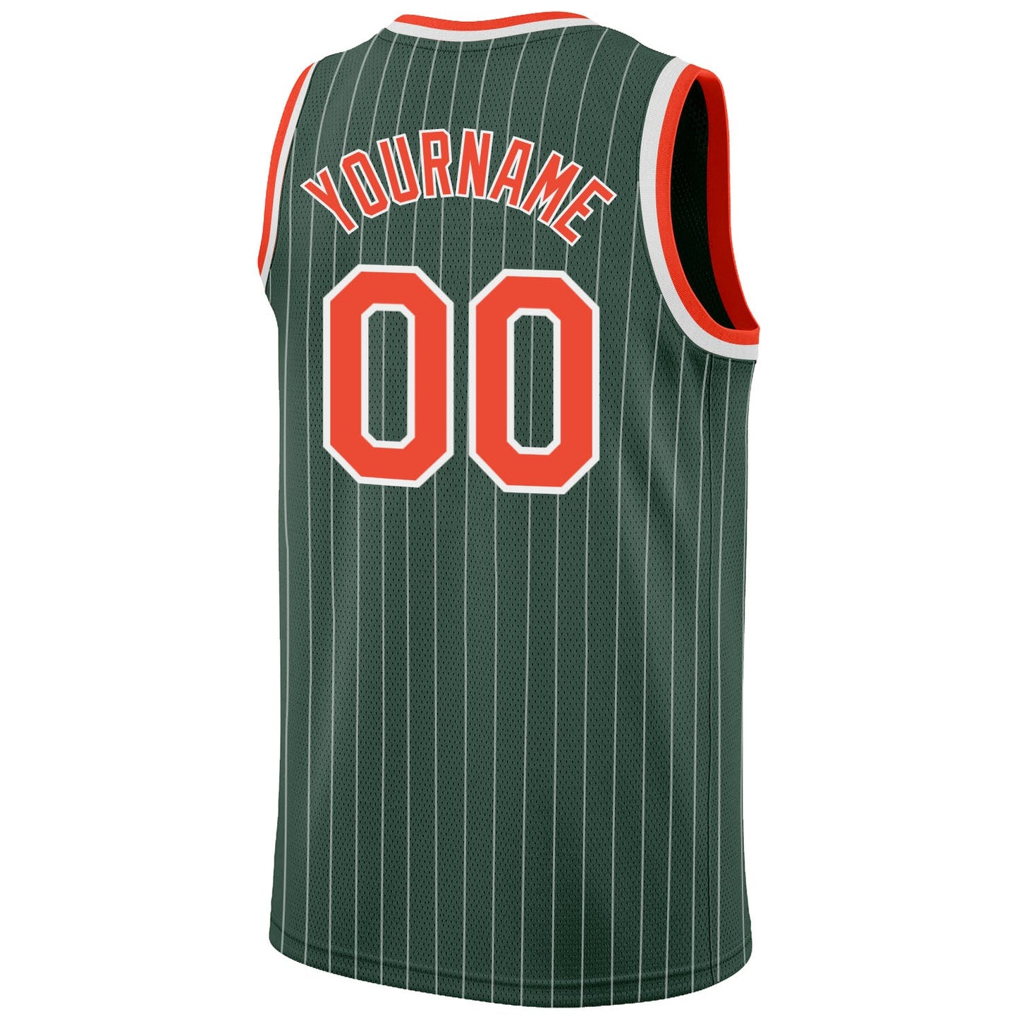 Custom Hunter Green White Pinstripe Orange-White Authentic Basketball Jersey view 6