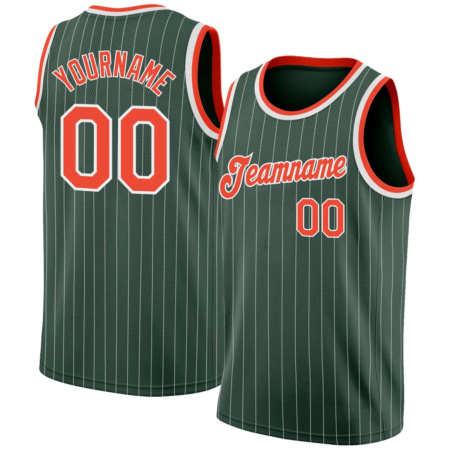 Custom Hunter Green White Pinstripe Orange-White Authentic Basketball Jersey - Main View
