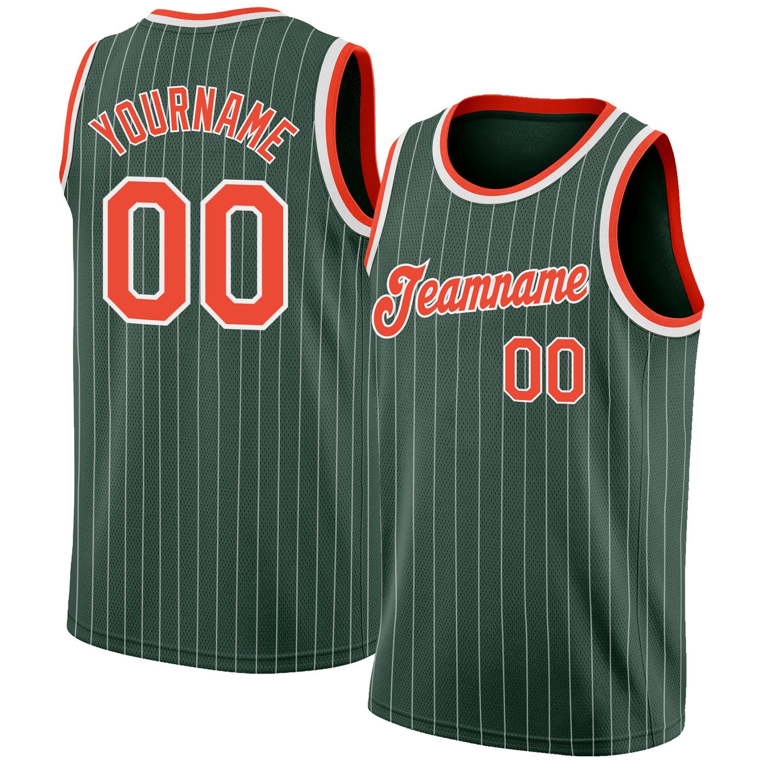 Custom Hunter Green White Pinstripe Orange-White Authentic Basketball Jersey - Main View