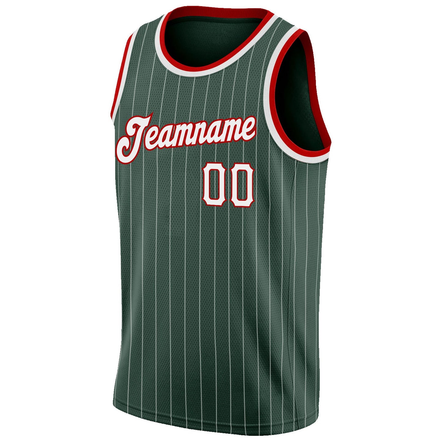 Custom Hunter Green White Pinstripe White-Red Authentic Basketball Jersey view 5