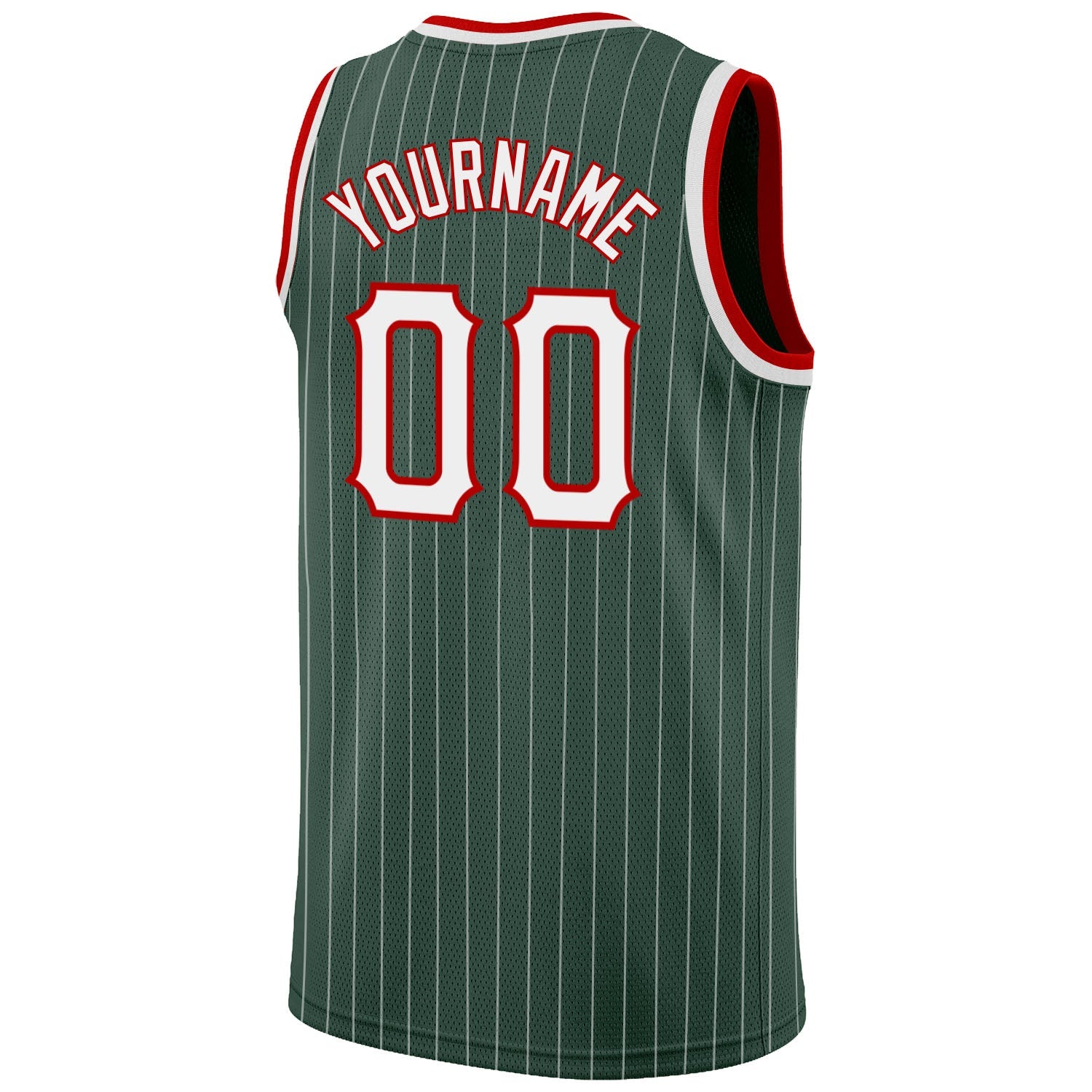 Custom Hunter Green White Pinstripe White-Red Authentic Basketball Jersey view 6