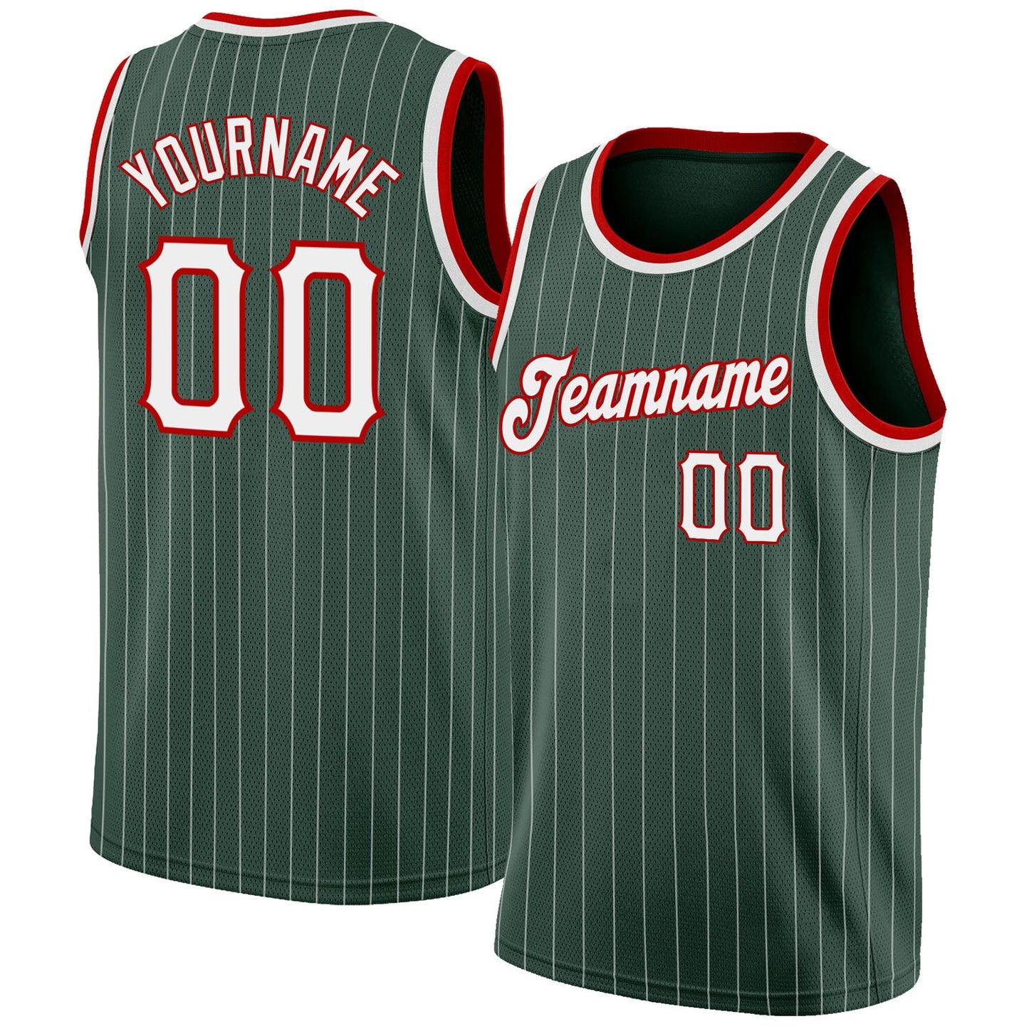 Custom Hunter Green White Pinstripe White-Red Authentic Basketball Jersey - Main View
