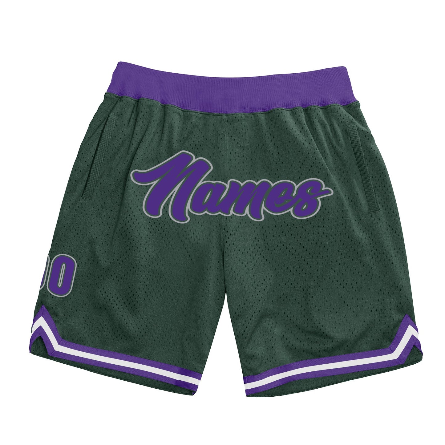 Custom Hunter Green Purple-Gray Authentic Throwback Basketball Shorts - Main View