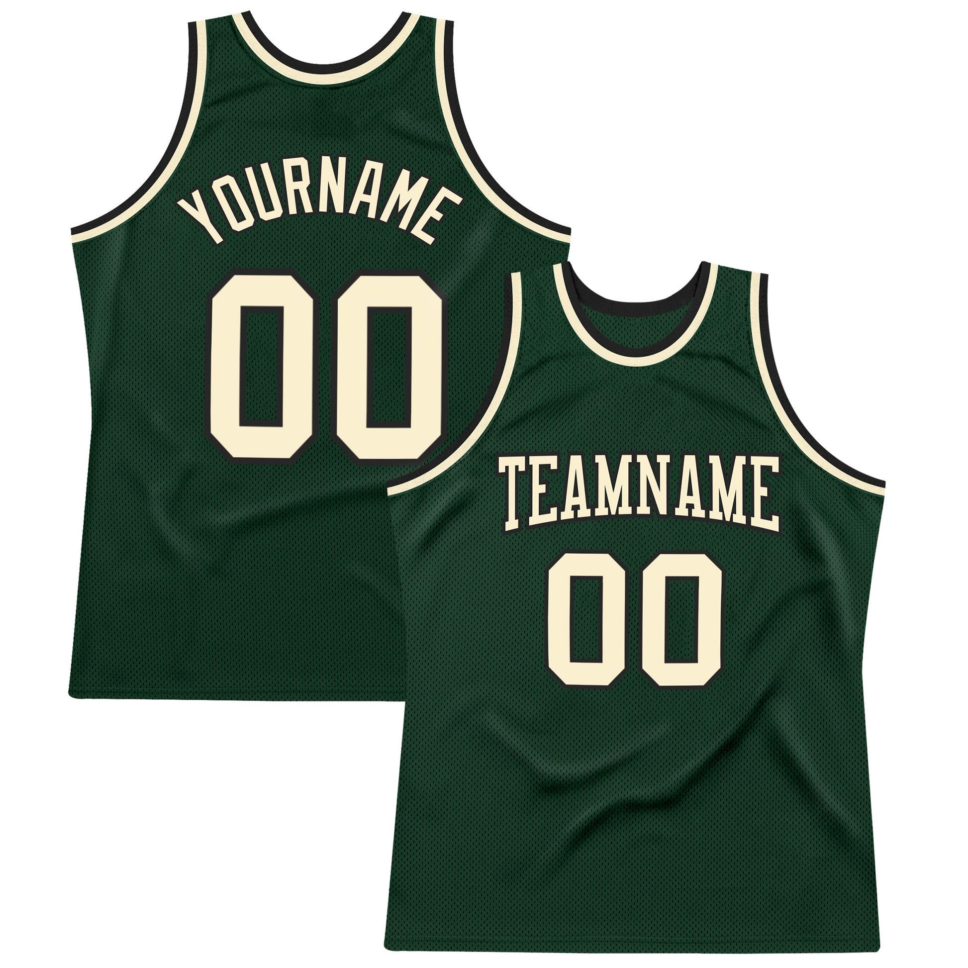 Custom Hunter Green Cream-Black Authentic Throwback Basketball Jersey - Main View