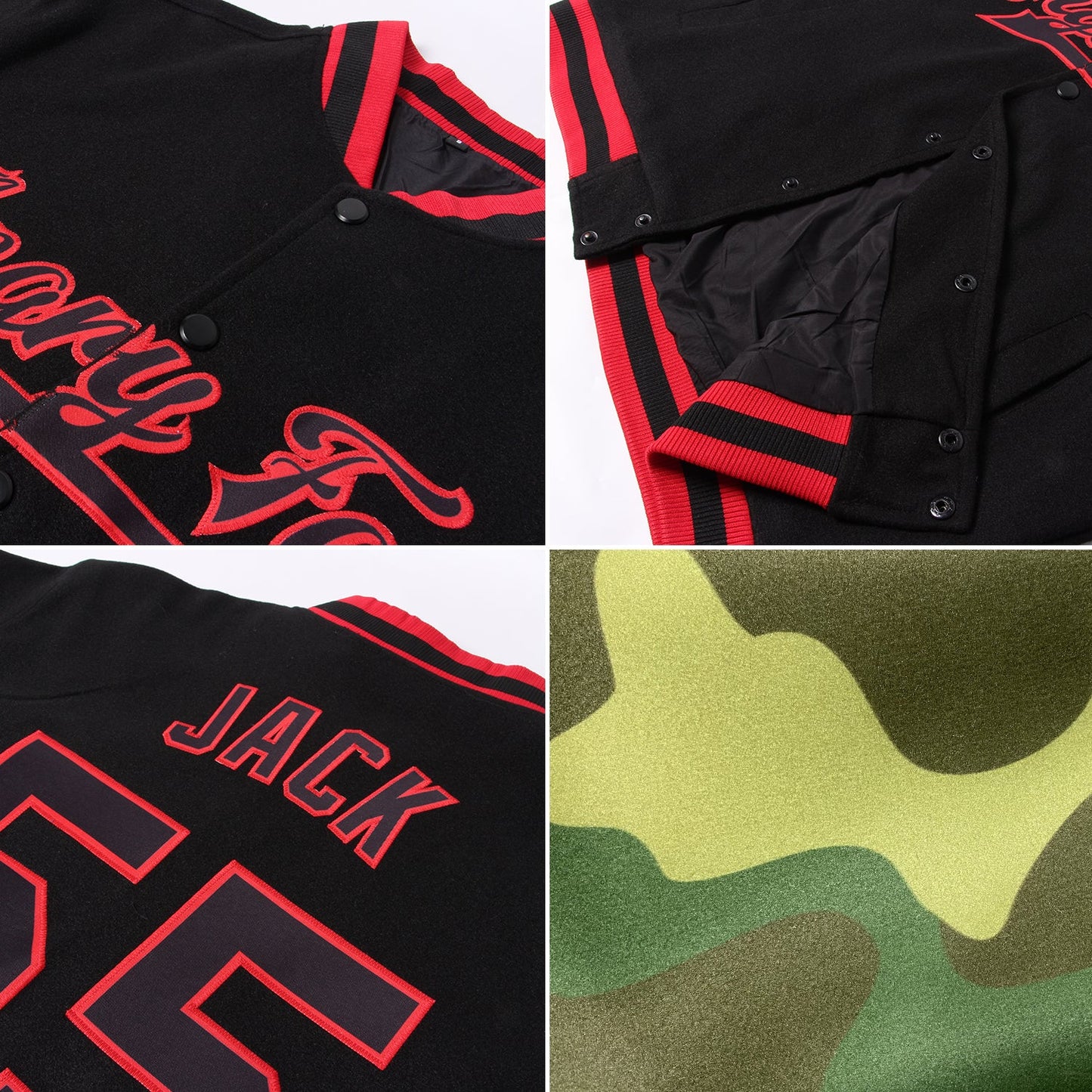 Custom Camo Vintage USA Flag Cream-Maroon Bomber Full-Snap Varsity Letterman Salute To Service Jacket view 4