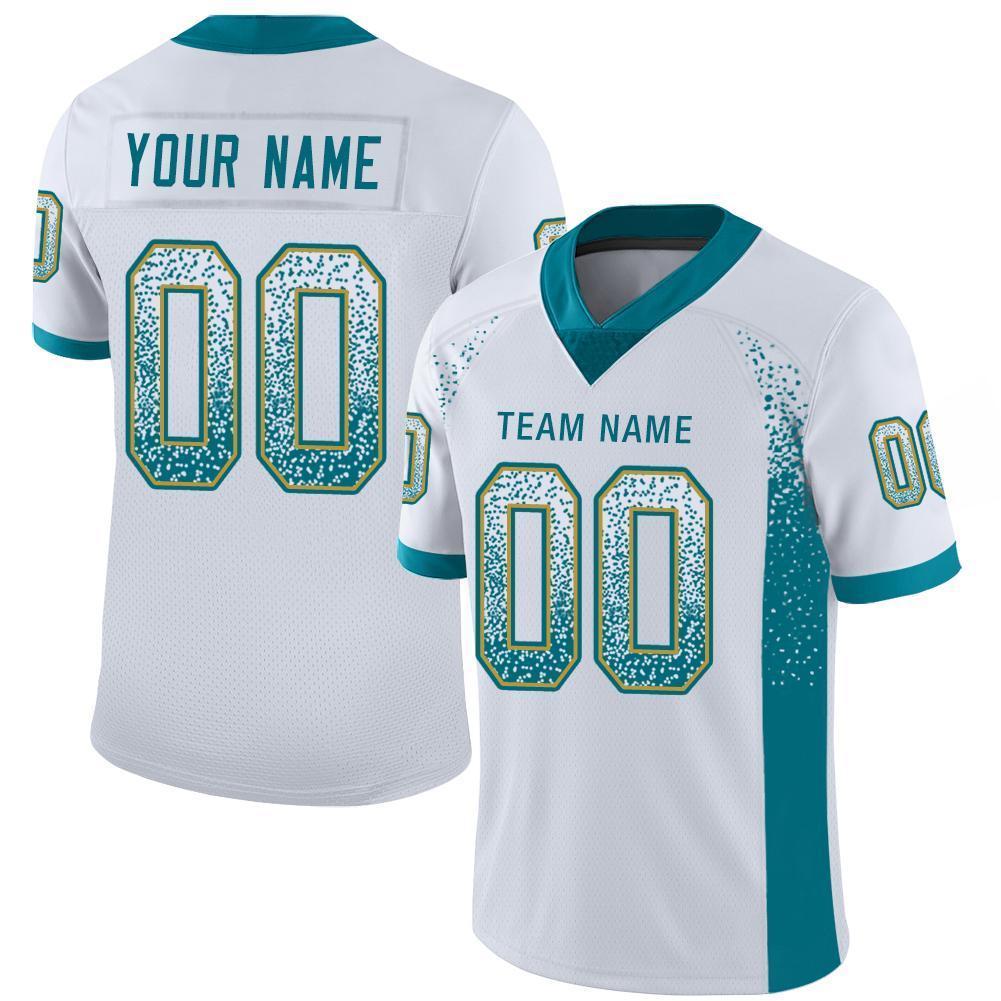 Custom White Teal-Old Gold Drift Fashion Football Jersey - Main View