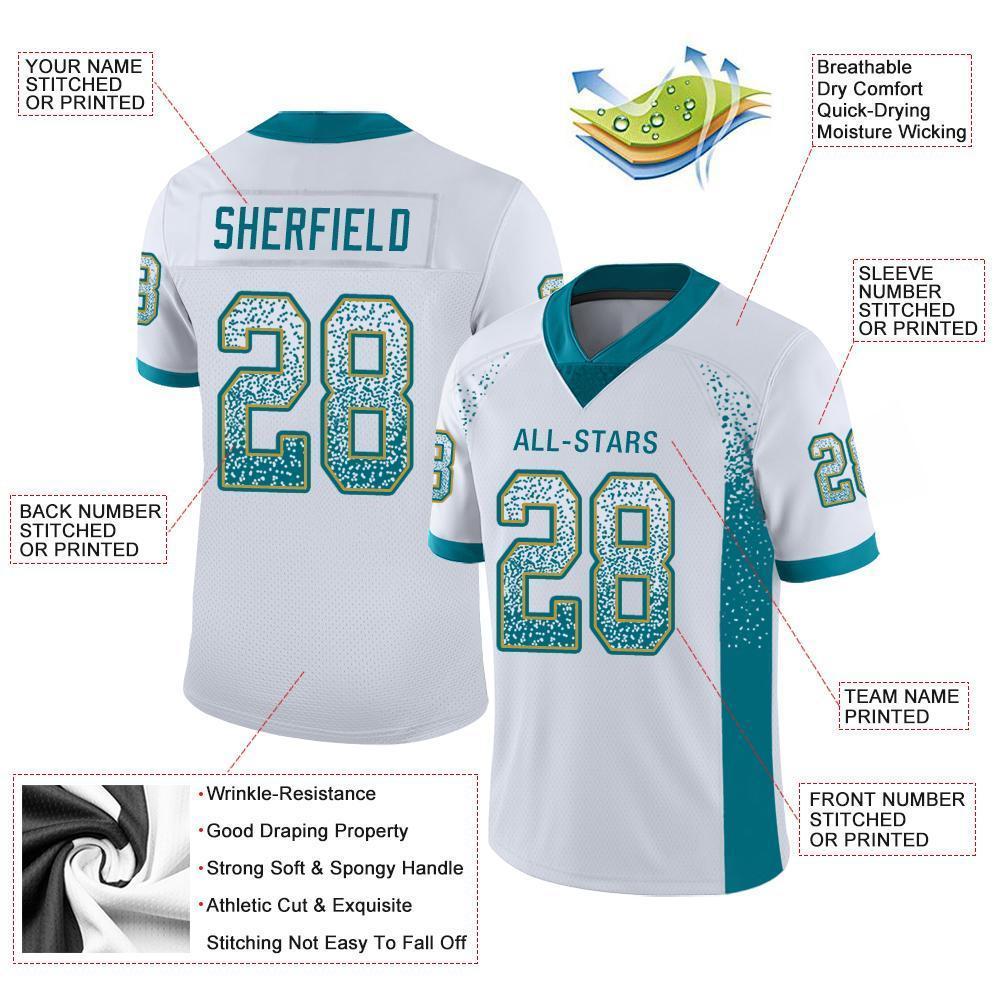 Custom White Teal-Old Gold Drift Fashion Football Jersey view 3