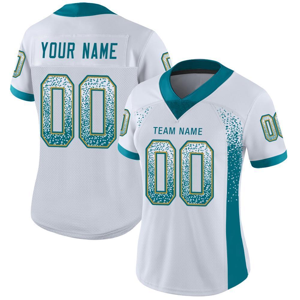 Custom White Teal-Old Gold Drift Fashion Football Jersey view 2