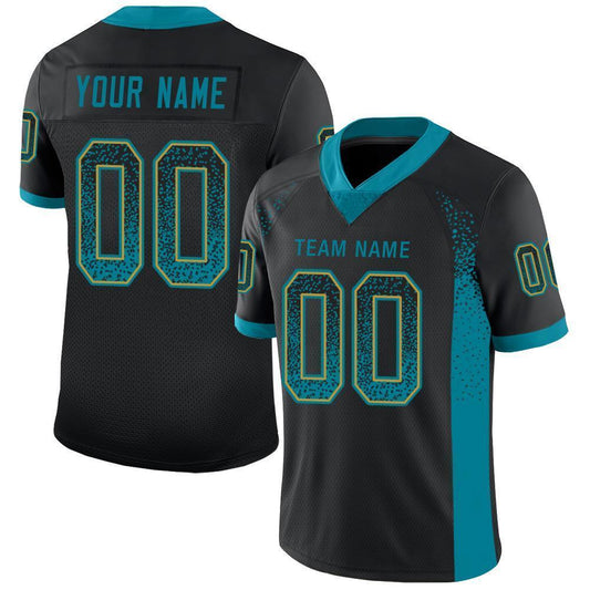 Custom Black Teal-Old Gold Drift Fashion Football Jersey - Main View